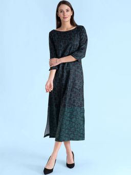 FableStreet - Multi Color Boat Neck Geometric Print Shift Dress