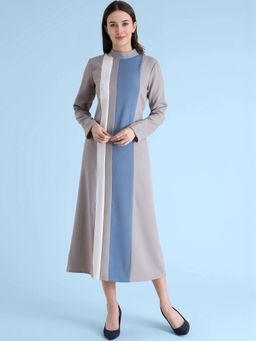FABLE STREET - Multi Color High Neck Colour Block Paneled A Line Dress