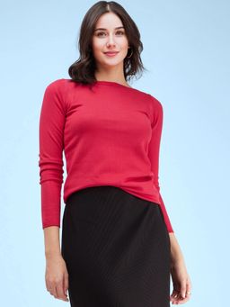 FableStreet - Rose Magenta Boat Neck Knit Sweater