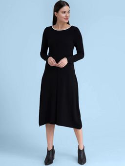 FableStreet - Black Round Neck Colour Block Sweater Dress