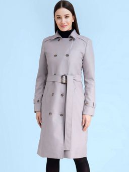 FABLE STREET - Grey Double-breasted Trench Coat
