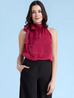 FableStreet - Magenta Pink Satin Two Way Tie Up Top