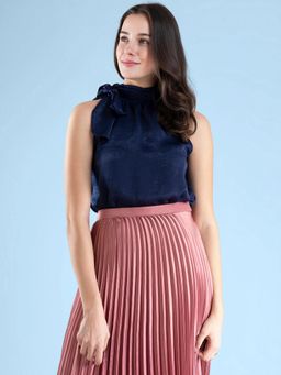 FABLE STREET - Navy Blue Satin Two-way Tie Up Top