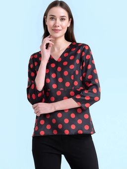 FABLE STREET - Black V Neck Polka Dot Top