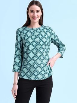 FableStreet - Teal Geometric Print Top