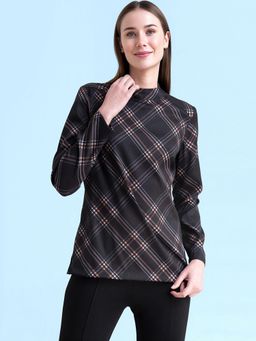 FABLE STREET - Black Bias Check Print Top