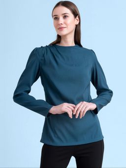 FABLE STREET - Teal Crew Neck Gather Detail Top
