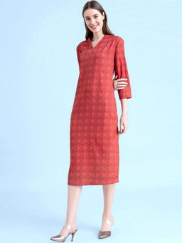 FableStreet - Red Floral Shift Dress