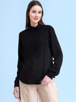FableStreet - Black Pleat Detail Button Down Collar Shirt