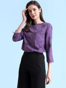 FableStreet - Crew Neck Floral Top Purple