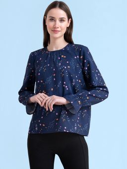FABLE STREET - Ditsy Floral Top Navy Blue