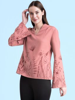 FABLE STREET - Floral Placement Printed Top Dusty Pink