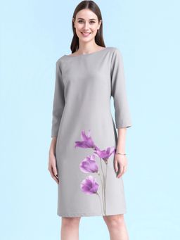 FableStreet - Placement Print Shift Dress Grey
