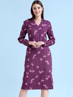 FableStreet - Floral Print Shift Dress Plum