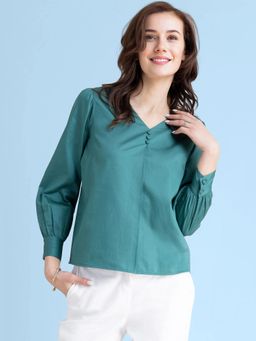FABLE STREET - Cotton Front Pleat Top - Teal