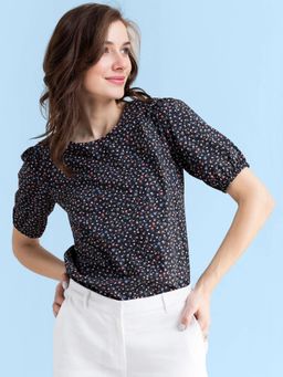 FABLE STREET - Cotton Floral Top - Black