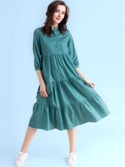 FableStreet - Cotton Tiered Dress - Teal