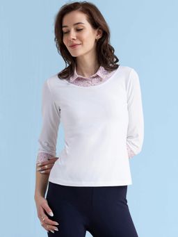 FABLE STREET - Cotton Shirt Collar Top - White