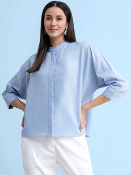 FABLE STREET - Linen Dolman Sleeve Top - Light Blue