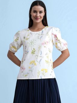 FABLE STREET - Floral Puff Sleeve Top - White