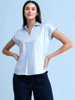 FABLE STREET - Cotton Drop Shoulder Top - Light Blue