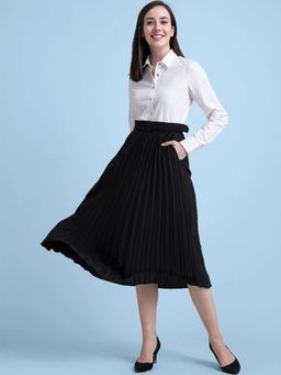 FableStreet - Colour Block Pleated Dress - Black and White