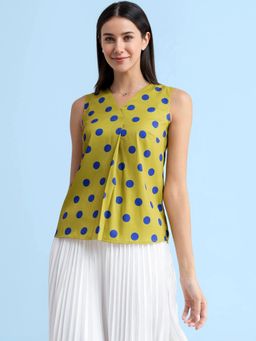 FableStreet - V Neck Front Pleat Top - Acid Green