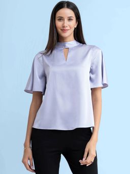 FABLE STREET - Satin Flare Sleeve Top - Lilac