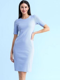 FABLE STREET - Ribbed Knit Bodycon Dress - Light Blue