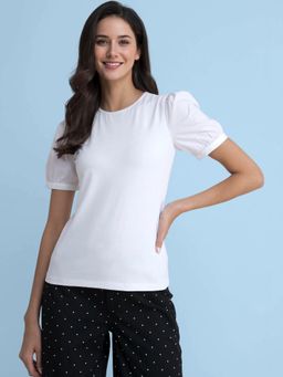 FableStreet - Cotton Puff Sleeves Tee - White