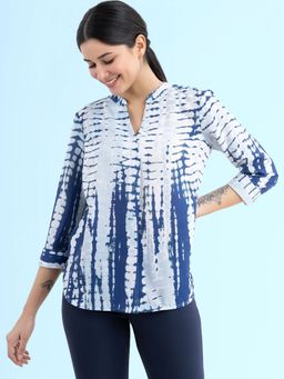 FableStreet - Shibori Print Top - White And Blue