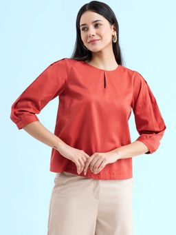 FABLE STREET - Cotton Sleeve Detail Top - Coral