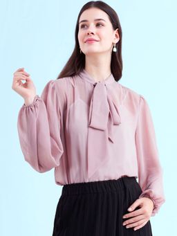 FABLE STREET - Tie Up Neck Top - Dusty Pink