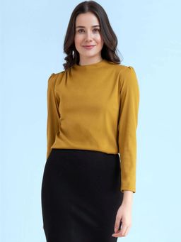 FableStreet - Mustard Solid Round Neck Top