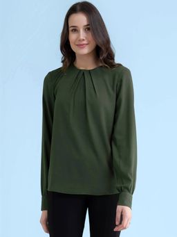 FABLE STREET - Olive Solid Round Neck Top