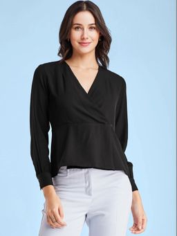 FableStreet - Black Solid V-Neck Top