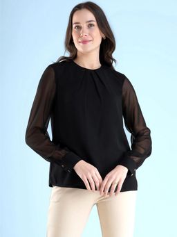 FABLE STREET - Black Solid Round Neck Top