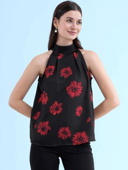 FABLE STREET - Floral Halter Neck Top - Black