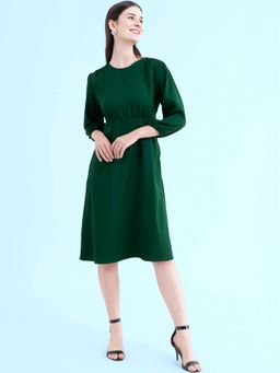 FABLE STREET - Round Neck A-Line Dress - Green