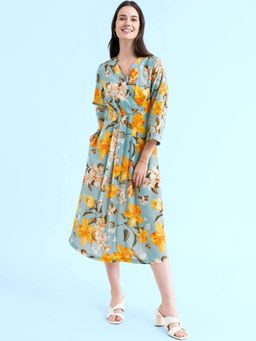 FABLE STREET - Floral Flared Dress - Blue
