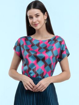 FABLE STREET - Satin Drop Shoulder Top Fuchsia and Teal
