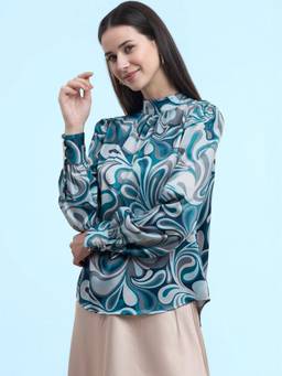 FABLE STREET - Satin Abstract Print Top Multicolor