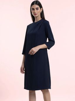 FableStreet - Crew Neck Shift Dress Navy Blue