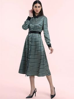 FableStreet - Satin Button Down A-Line Dress Multicolor