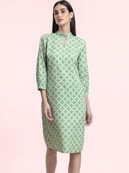 FableStreet - High Neck Shift Dress Grey and Green