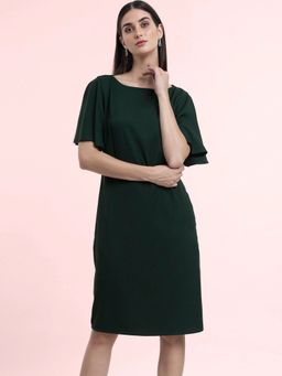 FableStreet - Bell Sleeve Shift Dress Dark Green