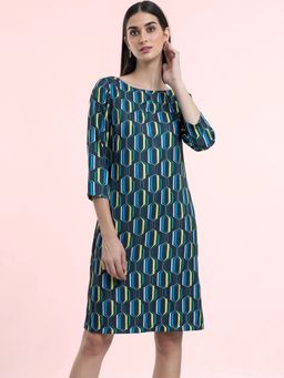 FableStreet - Boat Neck Shift Dress Navy Acid