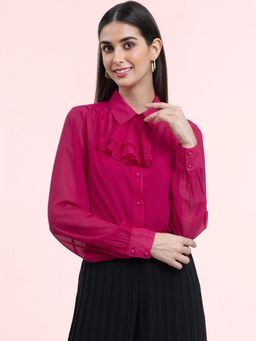 FABLE STREET - Georgette Ruffle Detail Shirt Fuchsia