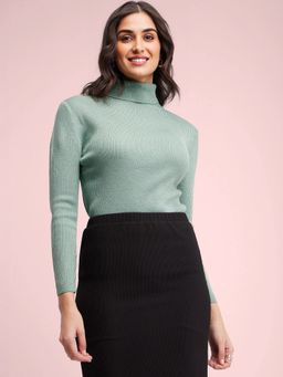 FableStreet - Livsoft Turtle Neck Ribbed Sweater-sap Green