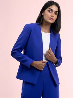 FableStreet - Open Front Blazer-Royal Blue